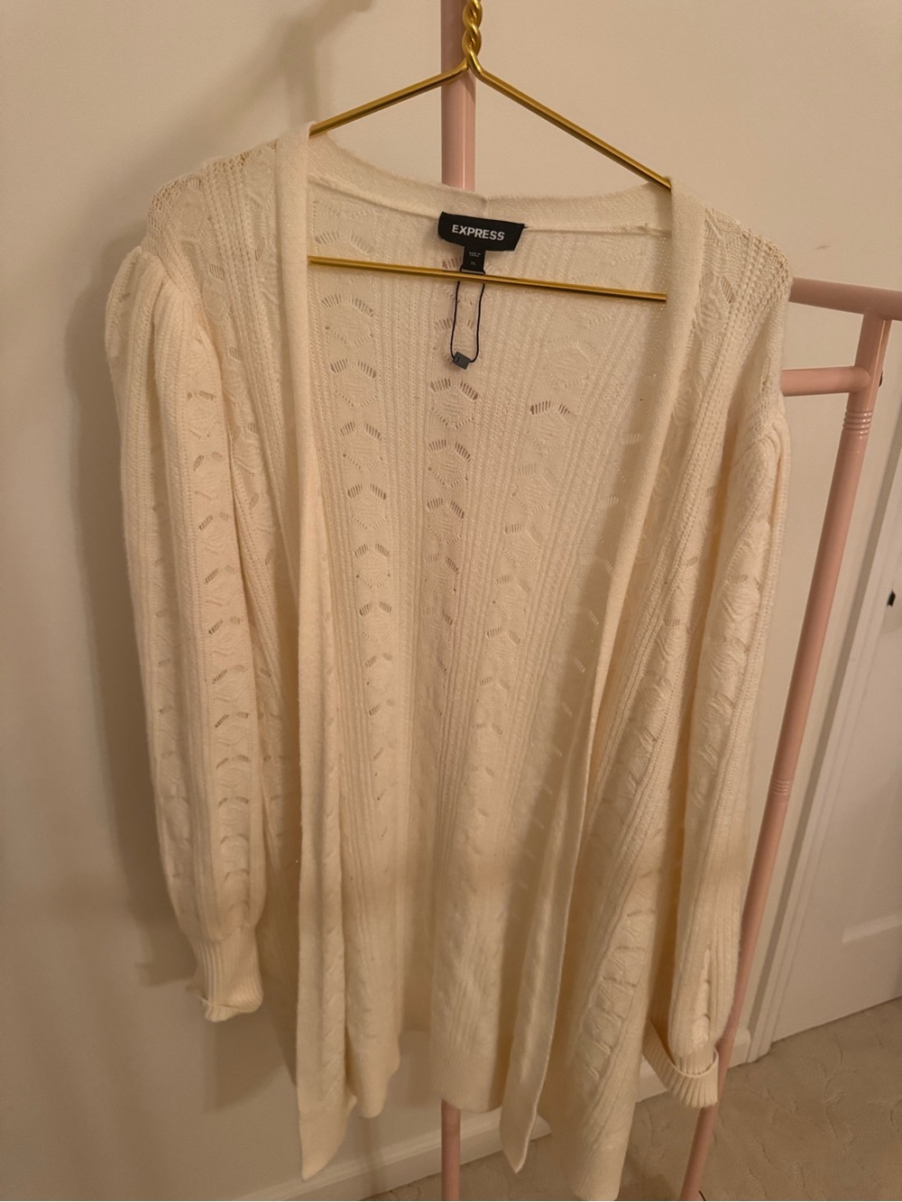 Express Cream Open-Front Cable Knit Cardigan